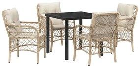 vidaXL Σέτ φαγητού για κήπο με μαξιλάρι 5 pcs Μπεζ Πολυ ράταν