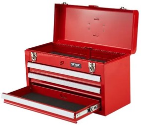 VEVOR Tool Box 20.5-inch Portable Metal Tool Box 3 Drawers Tool Organizer Red