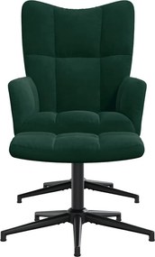 vidaXL Πολυθρόνα Relax Σκούρο Πράσινο Βελούδινη με Σκαμπό