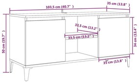 Έπιπλο Τηλεόρασης Καπνιστή Δρυς 103,5x35x50 εκ Μεταλλικά Πόδια - Καφέ