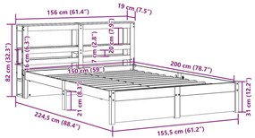 Πλαίσιο Κρεβατιού Κεφαλάρι 150x200 εκ Μασίφ Πεύκο - Καφέ