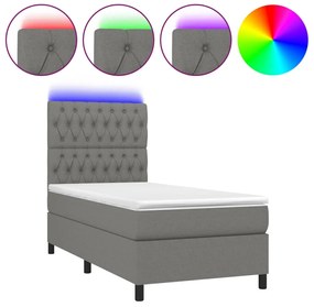 vidaXL Κρεβάτι Boxspring με Στρώμα &amp; LED Σκ.Γκρι 80x200 εκ. Υφασμάτινο