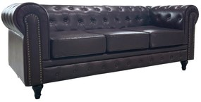 Καναπές Τριθέσιος ArteLibre AVERY Σκούρο Καφέ PU 208x90x73cm - 14290072