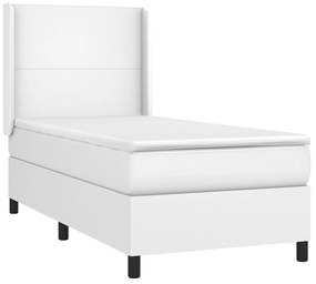vidaXL Κρεβάτι Boxspring με Στρώμα Λευκό 90x200εκ. από Συνθετικό Δέρμα
