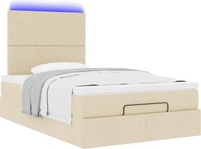 vidaXL Οθωμανικό κρεβάτι με στρώμα &amp; LEDs Cream 120x190cm ύφασμα