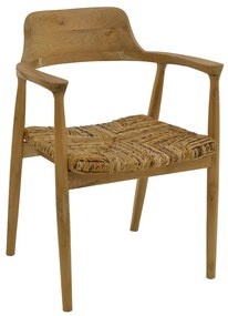 Πολυθρόνα Denverone φυσικό teak ξύλο και ψάθα 57x54x79εκ