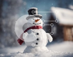 Intra Συλλεκτικό Ξύλινο Παζλ Plywood  4mm - Χιονάνθρωπος στο χιόνι με καπέλο και κασκόλ Σε Ξύλινο Κουτί - Διαστάσεις Puzzle: 10x10 cm – 25 κομμάτια