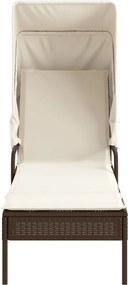 vidaXL Ξαπλώστρες 2 Τεμ. Καφέ Συνθ. Ρατάν με Σκίαστρα και Τραπεζάκια