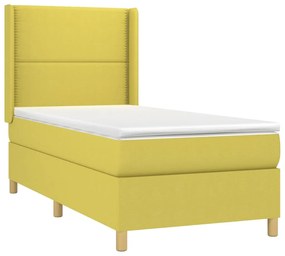 Κρεβάτι Boxspring με Στρώμα &amp; LED Πράσινο 100x200 εκ Υφασμάτινο - Πράσινο