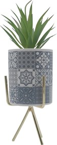 Τεχνητό Φυτό σε Κεραμικό Ethnic Γλαστράκι και Μεταλλική Βάση 8x25cm - Γκρι