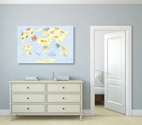 Εικόνα του παγκόσμιου χάρτη με τα ζώα - 90x60