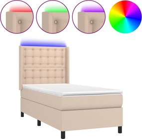 vidaXL Κρεβάτι Boxspring Στρώμα&amp;LED Καπουτσίνο 90x200 εκ. Συνθ. Δέρμα