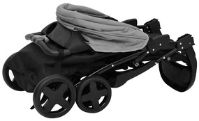 vidaXL Καροτσάκι Μωρού 3 σε 1 Ανοιχτό Γκρι / Μαύρο Ατσάλινο