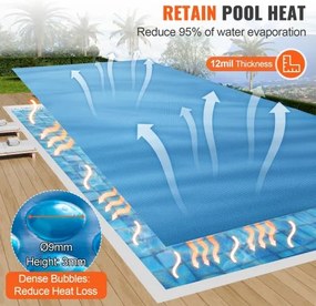 VEVOR Solar Pool Cover, 24 x 12 ft Rectangle Solar Blanket for Pools, Inground Above Ground Swimming Pool Solar Cover, 12 mil Solar Covers Blue