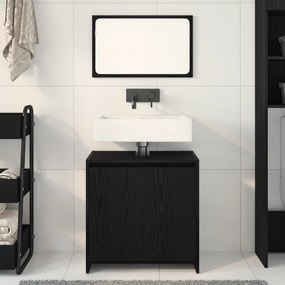 vidaXL Ντουλάπα Μπάνιου με Καθρέφτη Μαύρη Οξιά 60x33x61εκ