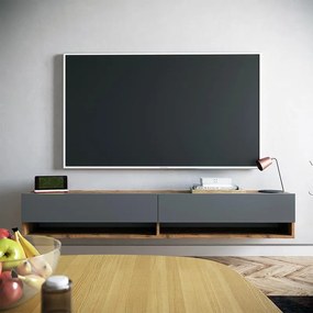 Έπιπλο τηλεόρασης επιτοίχιο Handra ανθρακί-oak 180x31,5x29,5εκ 180x31.5x29.5 εκ.