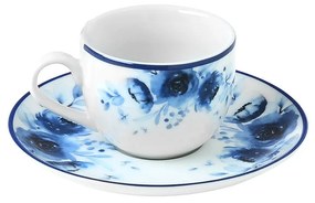 Estia 07-16142 Φλιτζάνι Καφέ Blue Rose Πορσελάνινο Ανάγλυφο με Πιατάκι, 100ml
