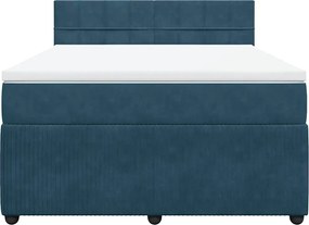 vidaXL Κρεβάτι Boxspring με Στρώμα Μπλε 140x200 εκ. Βελούδινο