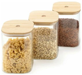 Βάζο Αποθήκευσης (Σετ 3Τμχ) 54601.01.03 1L Clear-Natural Navaris Wood,Porcelain