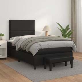 Κρεβάτι Boxspring με Στρώμα Μαύρο 120x190εκ.από Συνθετικό Δέρμα - Μαύρο