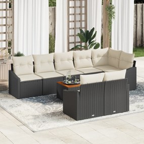vidaXL Σετ 9 τεμαχίων καναπέ κήπου με μαξιλάρια Μαύρο Πολυ Ρατάν