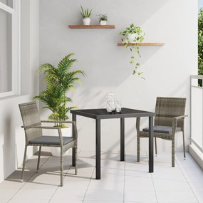 vidaXL Σετ Κηπουρικών Τραπεζιών 3 Τεμαχίων με Γκρι Μαξιλάρια από Πολυ Ράττανα.