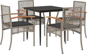 vidaXL Σετ Τραπεζαρίας Κήπου 5 τεμ. Γκρι Συνθ. Ρατάν με Μαξιλάρια