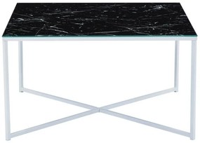 Τραπεζάκι σαλονιού Riverton 381, Μαύρο μάρμαρο, Άσπρο, 45x80x80cm, Γυαλί, Γωνιακό | Epipla1.gr