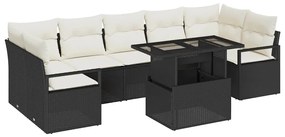 vidaXL 8 τεμάχια Σετ Καναπέ Κήπου με Μαξιλάρια σε Μαύρο Πολυ Ρατάν.