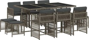 vidaXL Σετ Τραπεζαρίας Κήπου 11 Τεμαχίων Γκρι Συνθ. Ρατάν με Μαξιλάρια