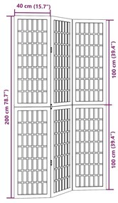 Διαχωριστικό Χώρου με 3 Πάνελ Μαύρο από Μασίφ Ξύλο Παυλώνιας - Μαύρο