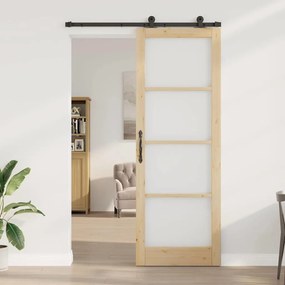 vidaXL Συρόμενη Πόρτα Χειροκίνητος Καφέ 83 x 232 εκ. Ξύλο και μέταλλο