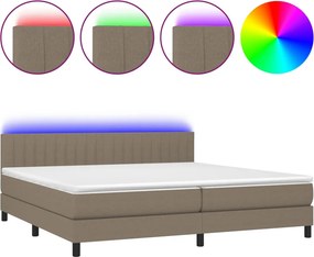 vidaXL Κρεβάτι Boxspring με Στρώμα &amp; LED Taupe 200x200 εκ. Υφασμάτινο