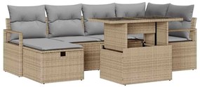 vidaXL Σετ Καναπέ Κήπου με μαξιλάρι 7 pcs Μπεζ Πολυ ράταν