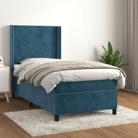 vidaXL Κρεβάτι Boxspring με Στρώμα Σκούρο Μπλε 100x200 εκ. Βελούδινο