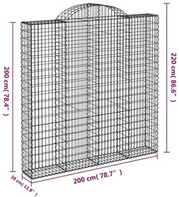 Συρματοκιβώτια Τοξωτά 4 τεμ. 200x30x200/220 εκ. Γαλβαν. Ατσάλι - Ασήμι