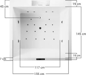 Acrilan Princess White Gloss - Μπανιέρα Υδρομασάζ 165x165 εκ - Maxxcoat, Αερομασάζ