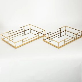 S/2 ΔΙΣΚΟΙ ΜΕΤΑΛΛΙΚΟΙ  ΜΕ ΚΑΘΡΕΦΤΗ ΧΡΥΣΟΙ 35x25x5.5 / 30.5x20x5.5cm|752-16031