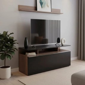 Έπιπλο τηλεόρασης Temano σε μαύρη gloss-καρυδι απόχρωση 117x40x48εκ 117x40x48 εκ.