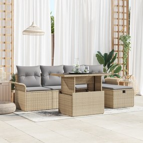 vidaXL Σετ Σαπουνιών 6 Τεμαχίων με Μαξιλάρια Μπεζ Πολυ Ρατάν.
