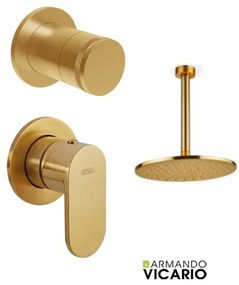 Armando Vicario Slim Gold Brushed Ανακλινόμενη κεφαλή+μπράτσο οροφής+Μίκτης εντοιχισμού+εκτροπέας