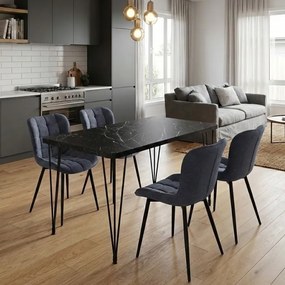 Σετ τραπεζαρία 5τμχ Roger - Chiara Megapap Mdf - ύφασμα χρώμα μαύρο εφέ μαρμάρου - ανθρακί 120x70x75εκ.