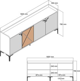 Μπουφές Καρυδιά / Κρέμ VENEDIK 180x35x78