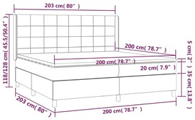 Κρεβάτι Boxspring με Στρώμα &amp; LED Αν.Γκρι 200x200εκ. Υφασμάτινο  - Γκρι