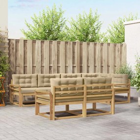 vidaXL Σειρά Καναπέ Εξωτερικού 6 pcs Λευκό και Μπεζ Πολυεστέρας