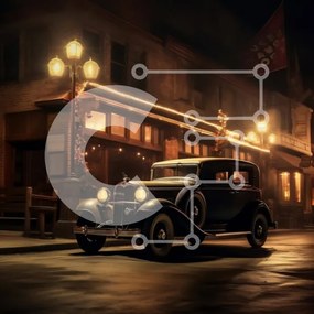 Intra Συλλεκτικό Ξύλινο Παζλ Plywood 4mm - Παλιομοδίτικο αυτοκίνητο παρκαρισμένο τη νύχτα Σε Ξύλινο Κουτί - Διαστάσεις Puzzle: 10x10 cm – 25 κομμάτια