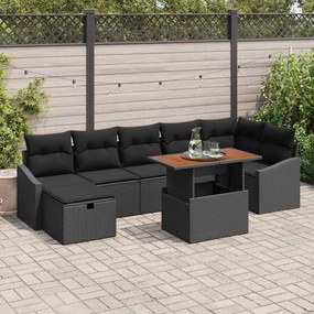 vidaXL Σετ Καναπέ Κήπου με μαξιλάρι 8 pcs Μαύρο Πολυ ράταν