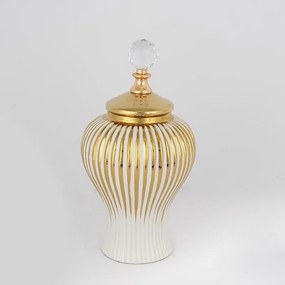Βάζο Κεραμικό Με Καπάκι 752-20082 15.5x29.5cm White-Gold Estheti Home Ceramic
