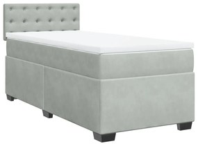 Κρεβάτι Boxspring με Στρώμα Ανοιχτό Γκρι 90x190 εκ. Βελούδινο - Γκρι