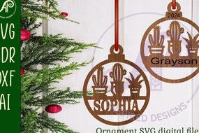 Σετ των 3 Intra απο ξύλο plywood 3mm-4mm πάχος Χριστουγεννιάτικο στολίδι Cactus Plant Lovers Δίασταση 3x3 cm INTRAFABR-107928544